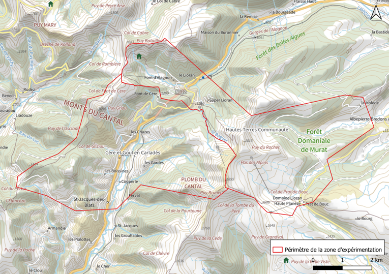 Carte périmètre zone expérimentale - randonnée plan local lioran